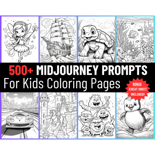 500 Midjourney Prompts AI For Kids Coloring Pages Book